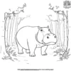 Hippo in a Forest Coloring Pages