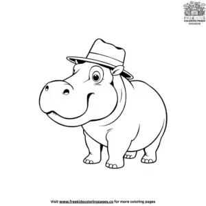 Hippo in a hat coloring pages