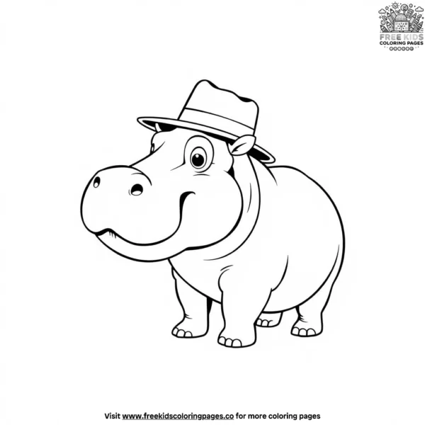 Hippo in a hat coloring pages