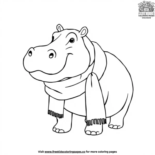 Hippo in a scarf coloring pages