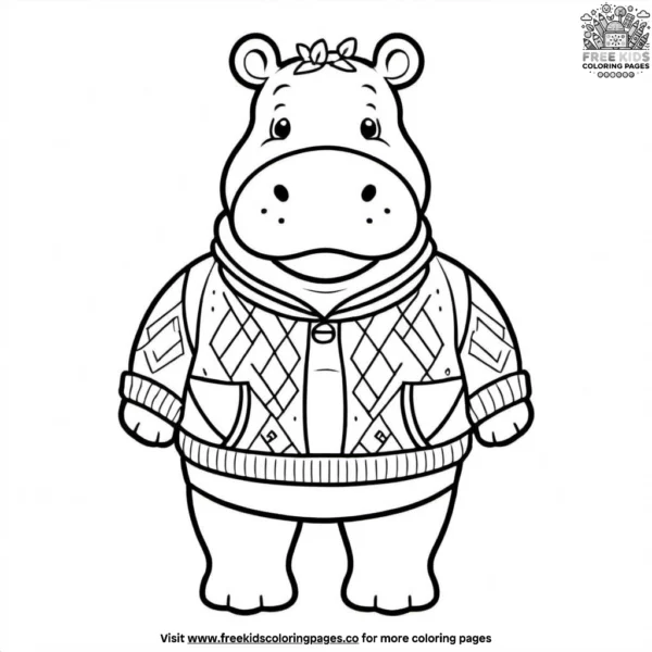 Hippo in a sweater coloring pages