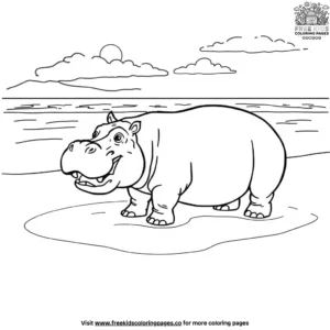 Hippo on a beach coloring pages