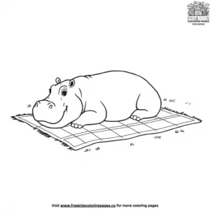 Hippo on a picnic blanket coloring pages