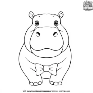 Hippo with bowtie coloring pages