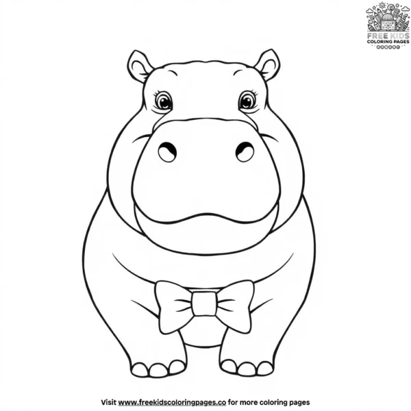 Hippo with bowtie coloring pages