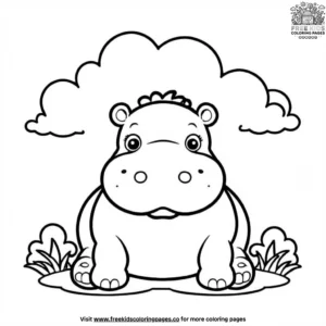 Hippo with Cloud Coloring Pages