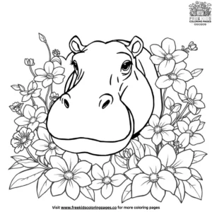 Hippo with Flowers Coloring Pages