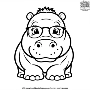 Hippo with glasses coloring pages