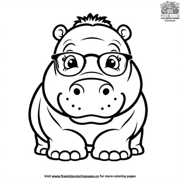 Hippo with glasses coloring pages