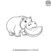 Hippo with Watermelon Coloring Pages