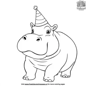 Hippo with a Birthday Hat Coloring Pages