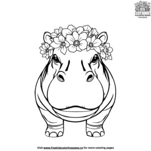 Hippo with a Flower Crown Coloring Pages