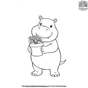 Hippo with a Flower Pot Coloring Pages