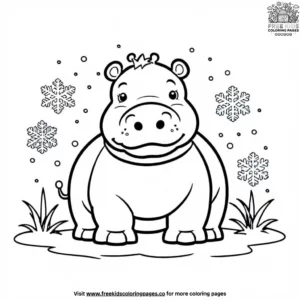 Hippo with a Snowflake Coloring Pages