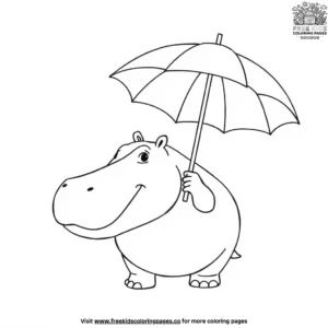 Hippo with an Umbrella Coloring Pages