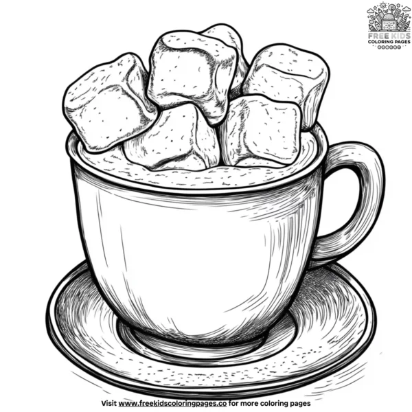 Hot cocoa and marshmallows coloring pages