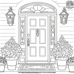 House Front Door with a Welcome Mat Coloring Pages