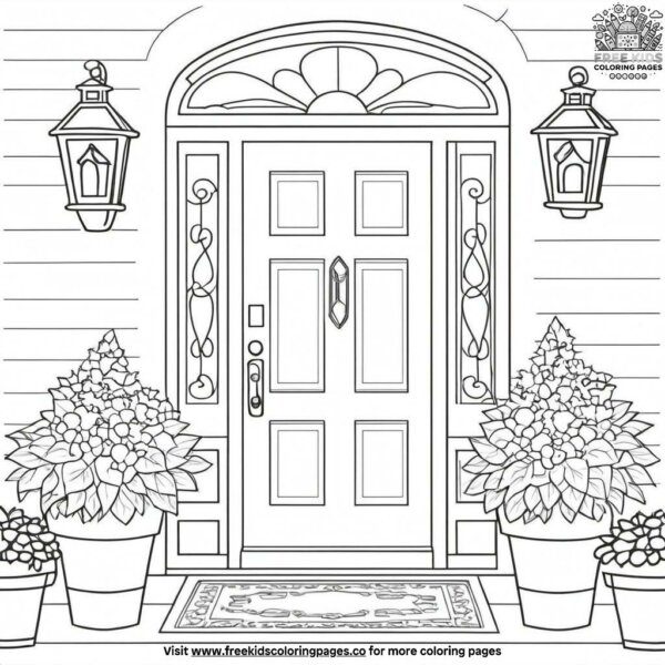 House front door with a welcome mat coloring pages