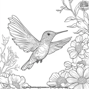 Hummingbird Around Petals Coloring Pages