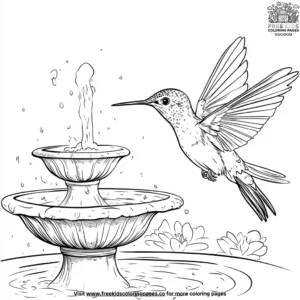 Hummingbird Near Fountain Coloring Pages