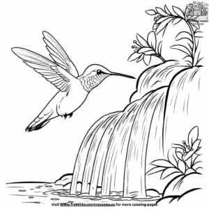 Hummingbird Near Waterfall Coloring Pages