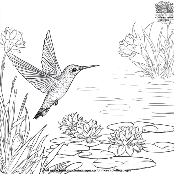 Hummingbird on a pond coloring pages