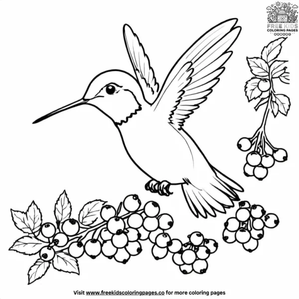 Hummingbird with berries coloring pages