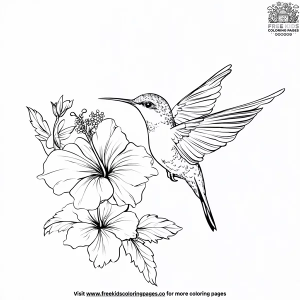 Hummingbird and hibiscus coloring pages