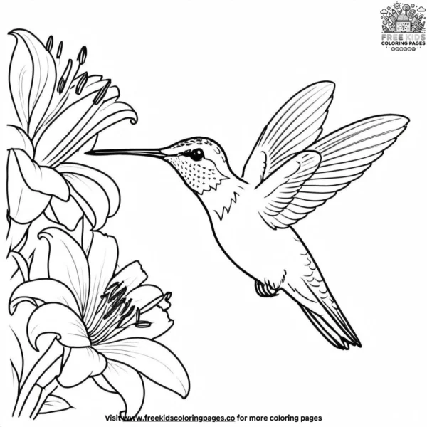 Hummingbird and lily coloring pages