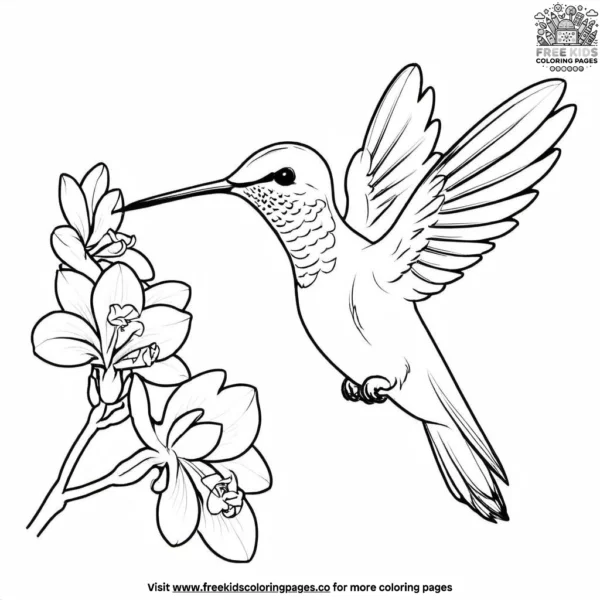 Hummingbird and orchid coloring pages