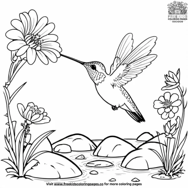 Hummingbird by a stream coloring pages