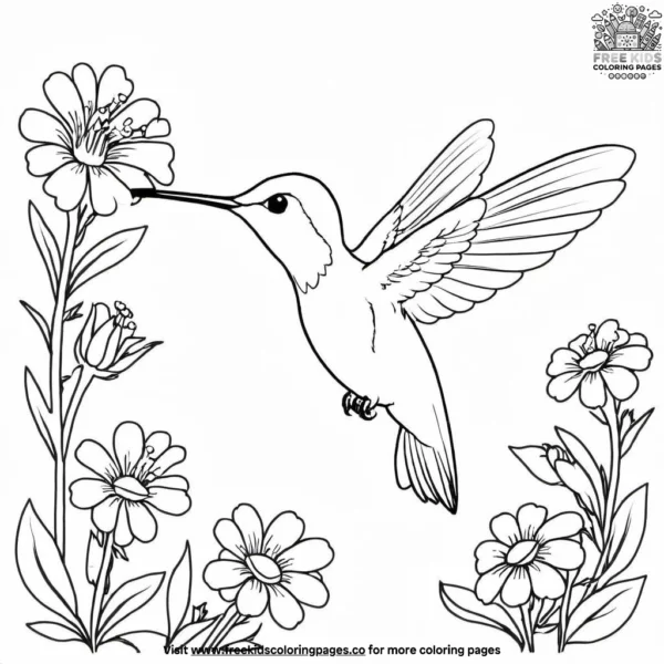 Hummingbird in a garden coloring pages