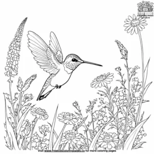 Hummingbird in Nature Coloring Pages