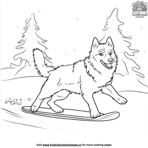 Husky and a Snowboard Coloring Pages