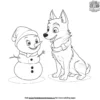 Husky and a Snowman Coloring Pages