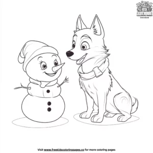 Husky and a Snowman Coloring Pages