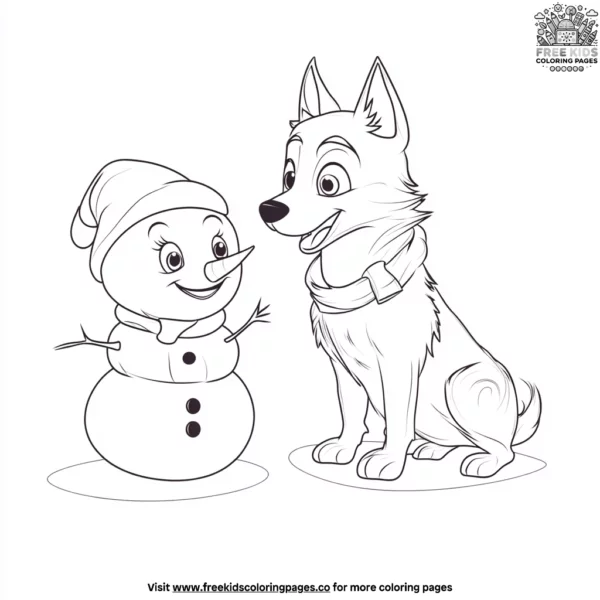 Husky and a snowman coloring pages