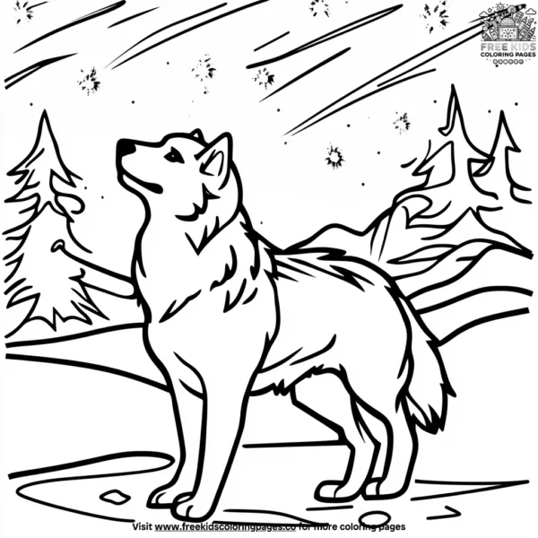 Husky and the northern lights coloring pages