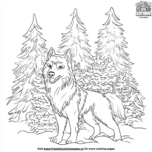 Husky in a Christmas Tree Forest Coloring Pages