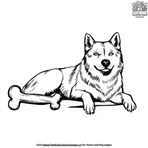 Husky with a bone coloring pages