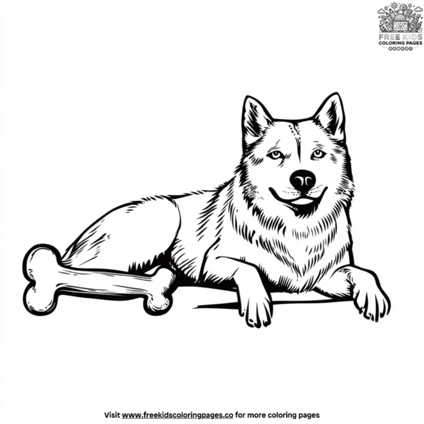 Husky with a bone coloring pages