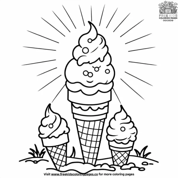 Ice cream cone on a hot day coloring pages