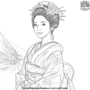 Japanese princess in a kimono coloring pages