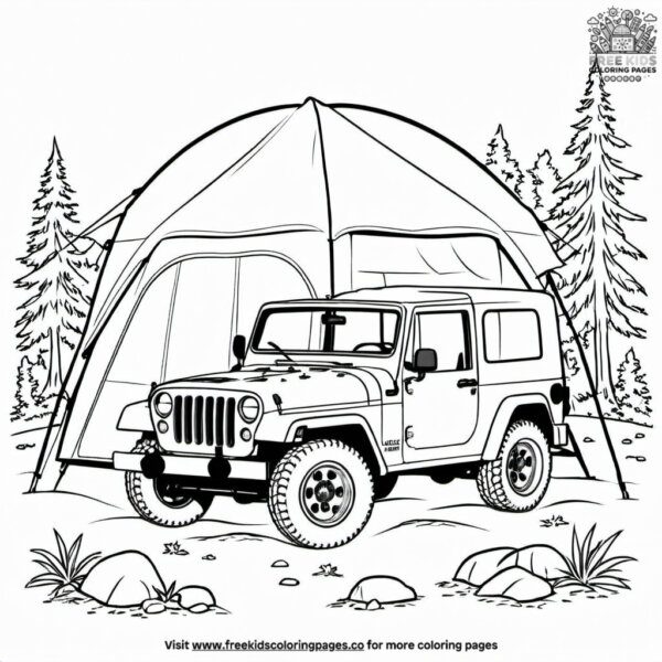 Jeep at a campground coloring pages