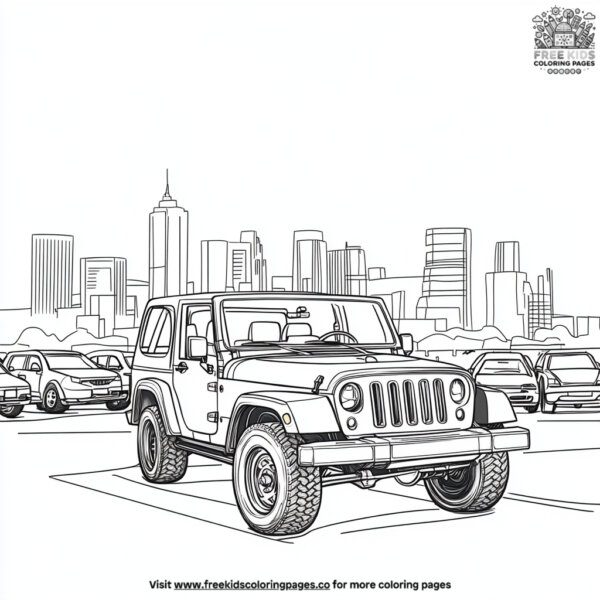 Jeep in a parking lot coloring pages