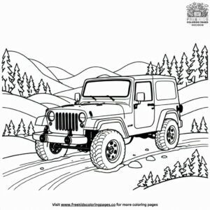 Jeep in a Snowy Landscape Coloring Pages