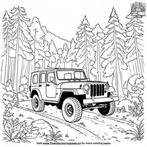 Jeep in the Forest Coloring Pages