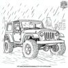 Jeep in the Rain Coloring Pages