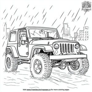 Jeep in the Rain Coloring Pages