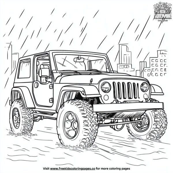 Jeep in the rain coloring pages